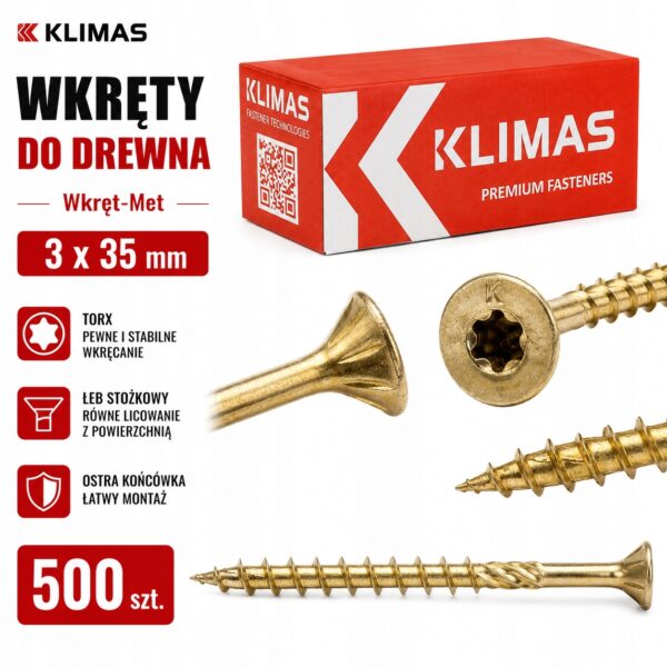 KLIMAS Wkręty do drewna Wkręt-Met 3x35 TORX łeb stożkowy 500 szt.