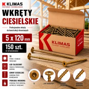 KLIMAS Wkręty ciesielskie 5 x 120 mm do drewna łeb talerzowy Torx 150 szt.