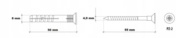 613189cff66c1503619f7e173ee97ebf KLIMAS Kołek szybkiego montażu SM 8 x 50 mm gniazdo PZ-2 PZ-3 100 szt.