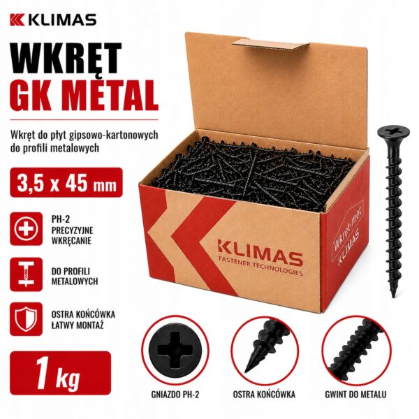 KLIMAS Wkręty do płyt G-K do metalu Wkręt-Met 3,5 x 45 mm 1kg