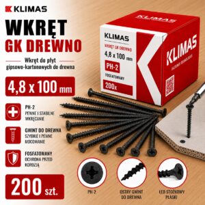 KLIMAS Wkręty do płyt G-K do drewna Wkręt-Met 4,8 x 100 mm 200 szt.