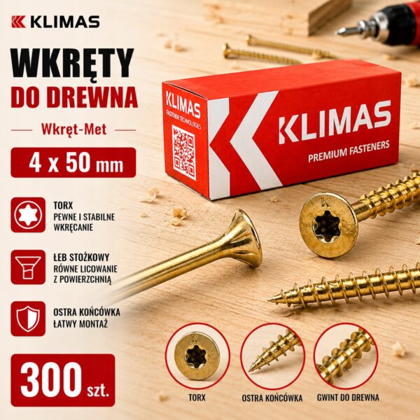 KLIMAS Wkręty do drewna Wkręt-Met 4 x 50 mm TORX łeb stożkowy 300 szt.