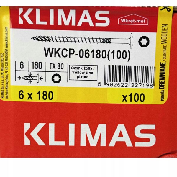 802e2f312c365a08cbc91dfaf5070fa8 KLIMAS Wkręty ciesielskie 6 x 180 mm do drewna łeb talerzowy Torx 100 szt.