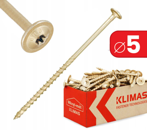 KLIMAS Wkręty ciesielskie 5 x 50 mm do drewna łeb talerzowy Torx 250 szt.