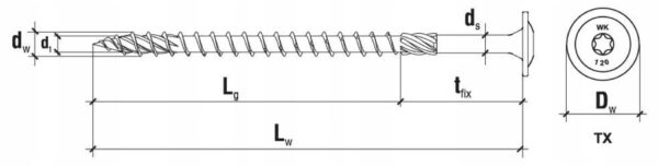KLIMAS Wkręty ciesielskie 5 x 60 mm do drewna łeb talerzowy Torx 150 szt.