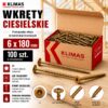 85822e17047b1179cd97d083d7d4c56d KLIMAS Wkręty ciesielskie 6 x 180 mm do drewna łeb talerzowy Torx 100 szt.