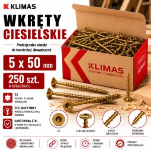 KLIMAS Wkręty ciesielskie 5 x 50 mm do drewna łeb talerzowy Torx 250 szt.