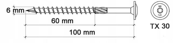 KLIMAS Wkręty ciesielskie 6 x 100 mm do drewna łeb talerzowy Torx 100 szt.
