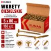 KLIMAS Wkręty ciesielskie 5 x 80 mm do drewna łeb talerzowy Torx 150 szt.