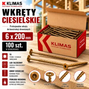 KLIMAS Wkręty ciesielskie 6 x 200 mm do drewna łeb talerzowy Torx 100 szt.