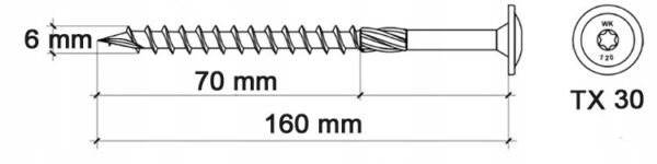 KLIMAS Wkręty ciesielskie 6 x 160 mm do drewna łeb talerzowy Torx 100 szt.