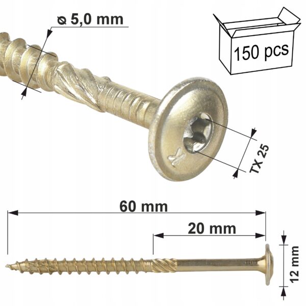 KLIMAS Wkręty ciesielskie 5 x 60 mm do drewna łeb talerzowy Torx 150 szt.