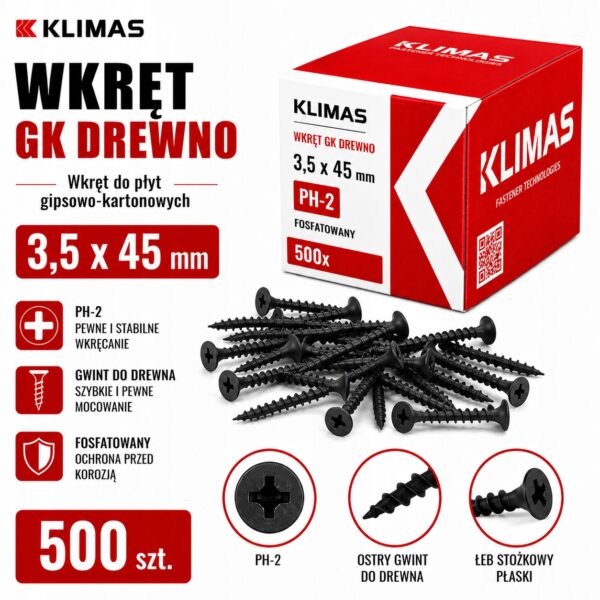 KLIMAS Wkręty do płyt G-K do drewna Wkręt-Met 3,5 x 45 mm 500 szt.