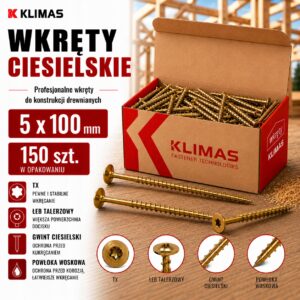 KLIMAS Wkręty ciesielskie 5 x 100 mm do drewna łeb talerzowy Torx 150 szt.