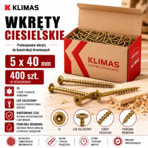 KLIMAS Wkręty ciesielskie 5 x 40 mm do drewna łeb talerzowy Torx 400 szt.