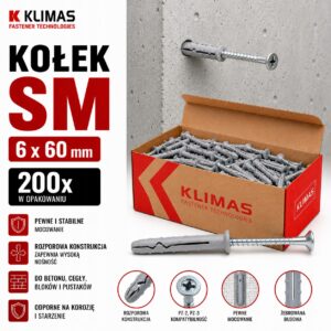 KLIMAS Kołek szybkiego montażu SM 6x60 mm gniazdo PZ-2 PZ-3 200 szt.