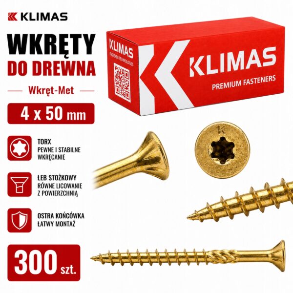 KLIMAS Wkręty do drewna Wkręt-Met 4 x 50 mm TORX łeb stożkowy 300 szt.