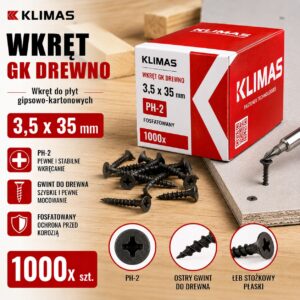 KLIMAS Wkręty do płyt G-K do drewna Wkręt-Met 3,5 x 35 mm 1000 szt.