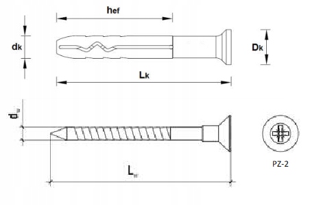 KLIMAS Kołek szybkiego montażu SM 6x40 mm gniazdo PZ-2 PZ-3 200 szt.