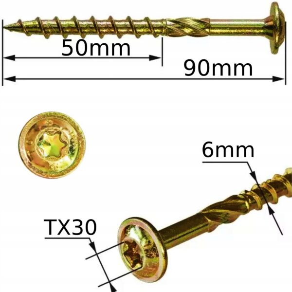 KLIMAS Wkręty ciesielskie 6 x 90 mm do drewna łeb talerzowy Torx 100 szt.