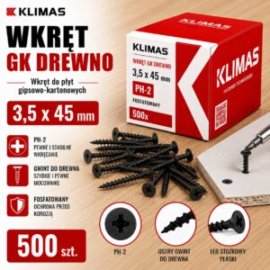 KLIMAS Wkręty do płyt G-K do drewna Wkręt-Met 3,5 x 45 mm 500 szt.