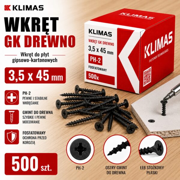 KLIMAS Wkręty do płyt G-K do drewna Wkręt-Met 3,5 x 45 mm 500 szt.