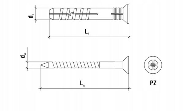 f8ef2d073fc11380b894a23b7f6800ef KLIMAS Kołek szybkiego montażu SM 8 x 50 mm gniazdo PZ-2 PZ-3 100 szt.