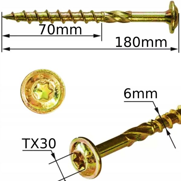 f9b0a0c53b8fdd7d956be74e2905ad18 KLIMAS Wkręty ciesielskie 6 x 180 mm do drewna łeb talerzowy Torx 100 szt.