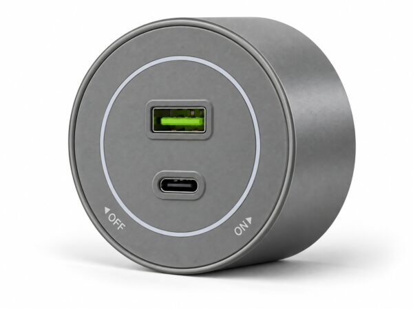 Gniazdo szynowe USB/USB-C przesuwne Velora szare