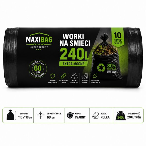 WORKI NA ŚMIECI ODPADY BUDOWLANE GRUZ 240L Extra Mocne 240L 10 sztuk WORKI NA ŚMIECI ODPADY BUDOWLANE GRUZ 240L Extra Mocne 240L 10 sztuk