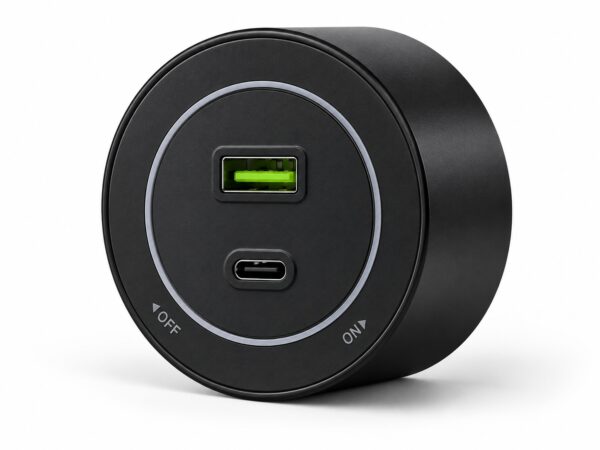 8d93697471b00c5b9ecfee71985f1d19 Gniazdo szynowe USB/USB-C przesuwne Velora czarne
