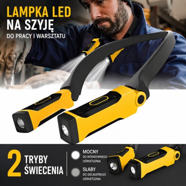 Lampka LED na szyję 5W z akumulatorem IP65 USB-C 2xLED 200lm 6000K Lampka LED na szyję 5W z akumulatorem IP65 USB-C 2xLED 200lm 6000K