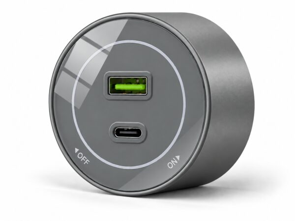 Gniazdo szynowe USB/USB-C przesuwne szklane Velora szare