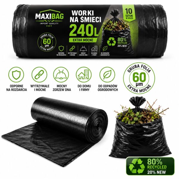 WORKI NA ŚMIECI ODPADY BUDOWLANE GRUZ 240L Extra Mocne 240L 10 sztuk WORKI NA ŚMIECI ODPADY BUDOWLANE GRUZ 240L Extra Mocne 240L 10 sztuk
